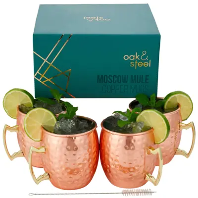 4 stk. Moscow Mule Cooper Cocktail Mugs inkl. sugerør
